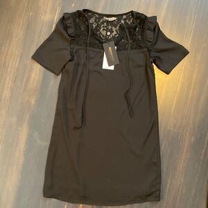 𝅺FASHION Union Chiffon And Lace Dress Black Short Sleeve NWT